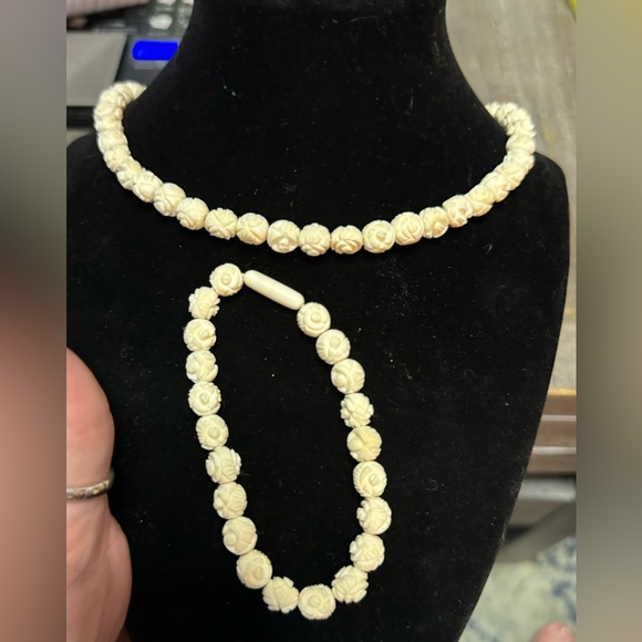 RARE Antique HandCarved Necklace/bracelet Earl 1900s Graduated Bead Floral 18” - Picture 2 of 8